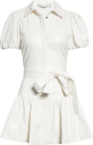 Alice + Olivia Henrietta Tie Belt Faux Leather Tiered Mini Dress