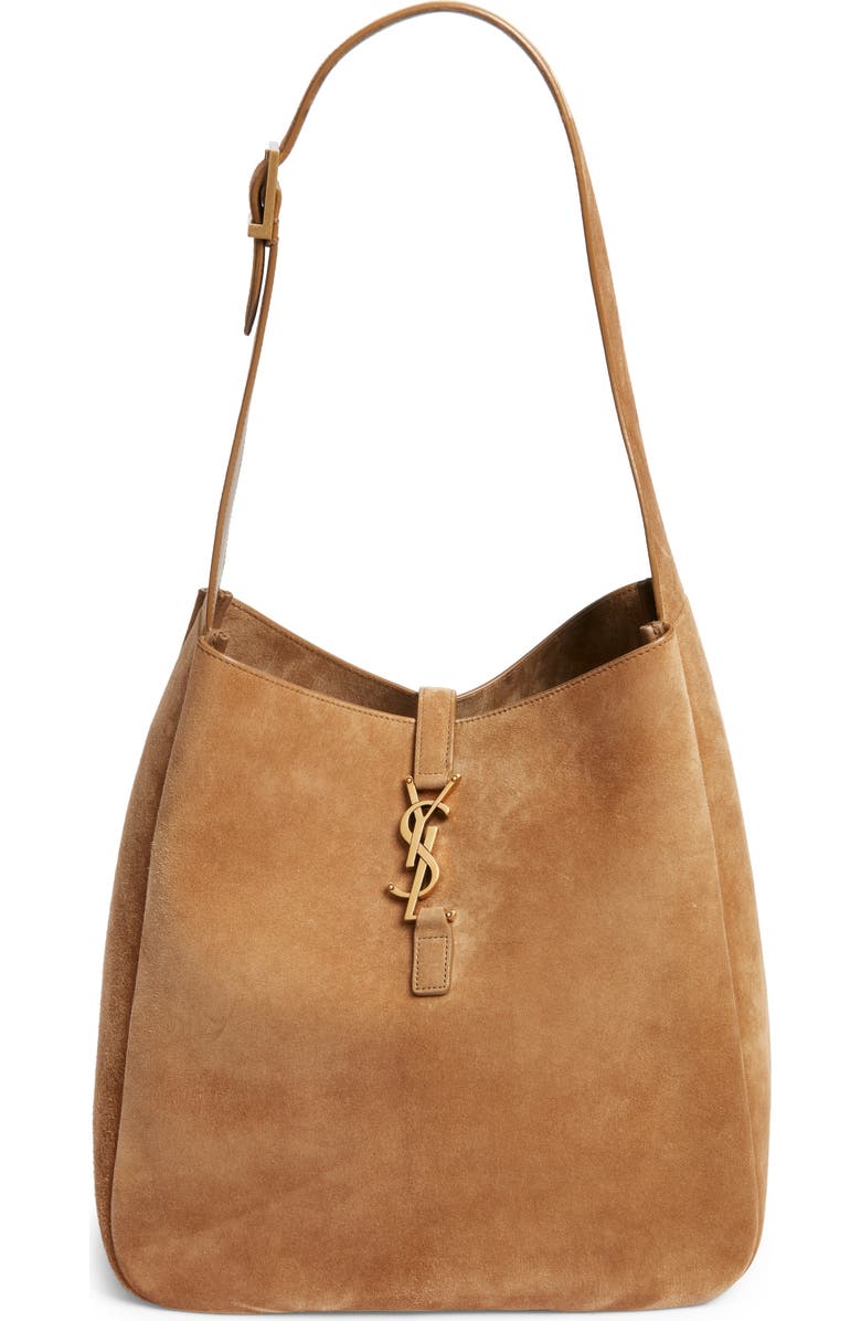 Saint Laurent Large Le 5 À 7 Suede Hobo Bag, Main, color, Golden Leaf