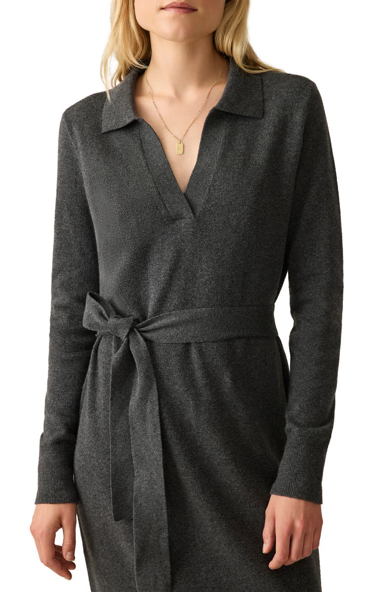 Faherty Jackson Long Sleeve Tie Waist Cotton Blend Sweater Dress, Alternate, color, 