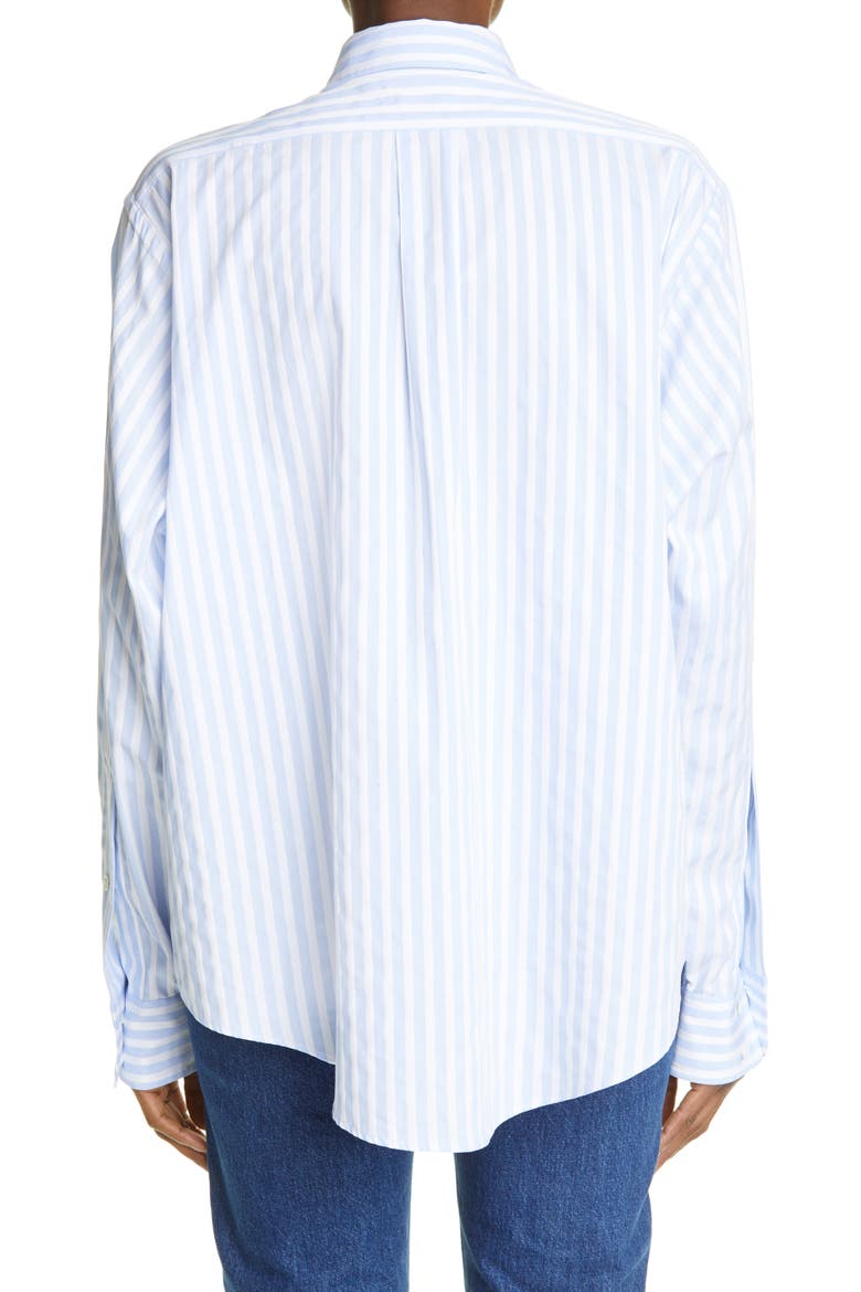 Built-In Bra Stripe Button-Up Shirt, Alternate, color, BLUE STRIPE
