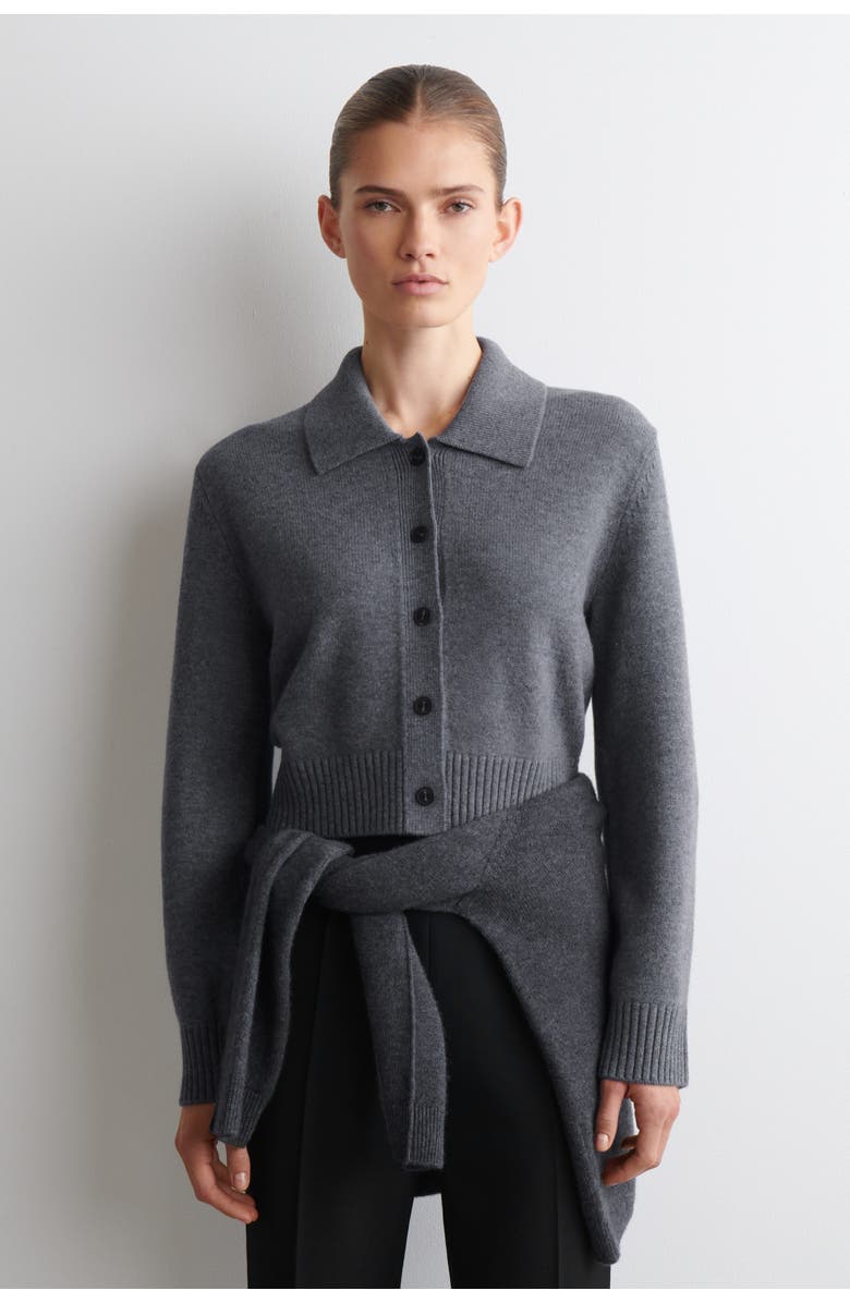COS Collared Merino Wool Cardigan, Main, color, Gray Mélange