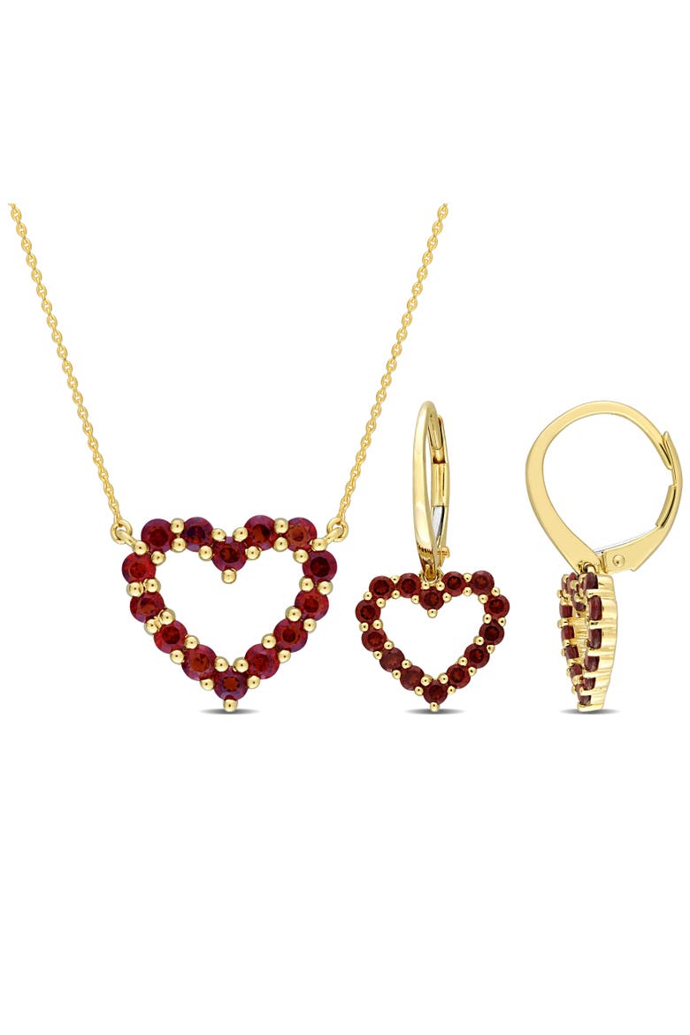 2-Piece Set Garnet Heart Earrings & Necklace, Main, color, Garnet