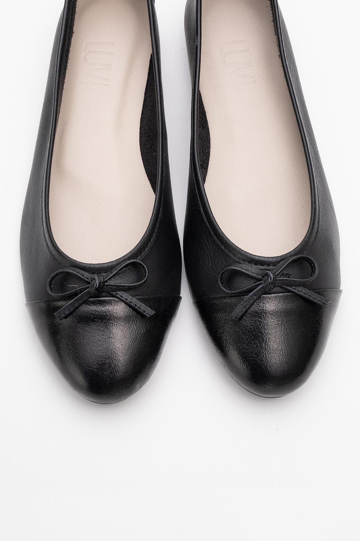 Forever & Always Shoes Rayne Cap Toe Leather Ballet Flats, Alternate, color, Black Leather