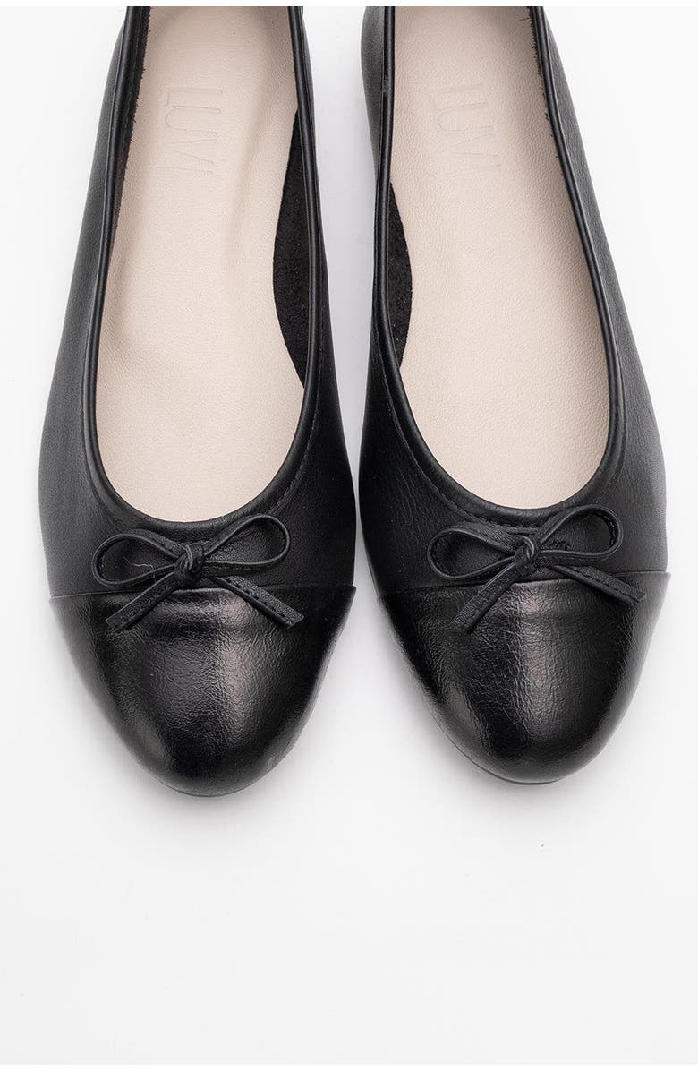 Forever & Always Shoes Rayne Cap Toe Leather Ballet Flats, Alternate, color, Black Leather