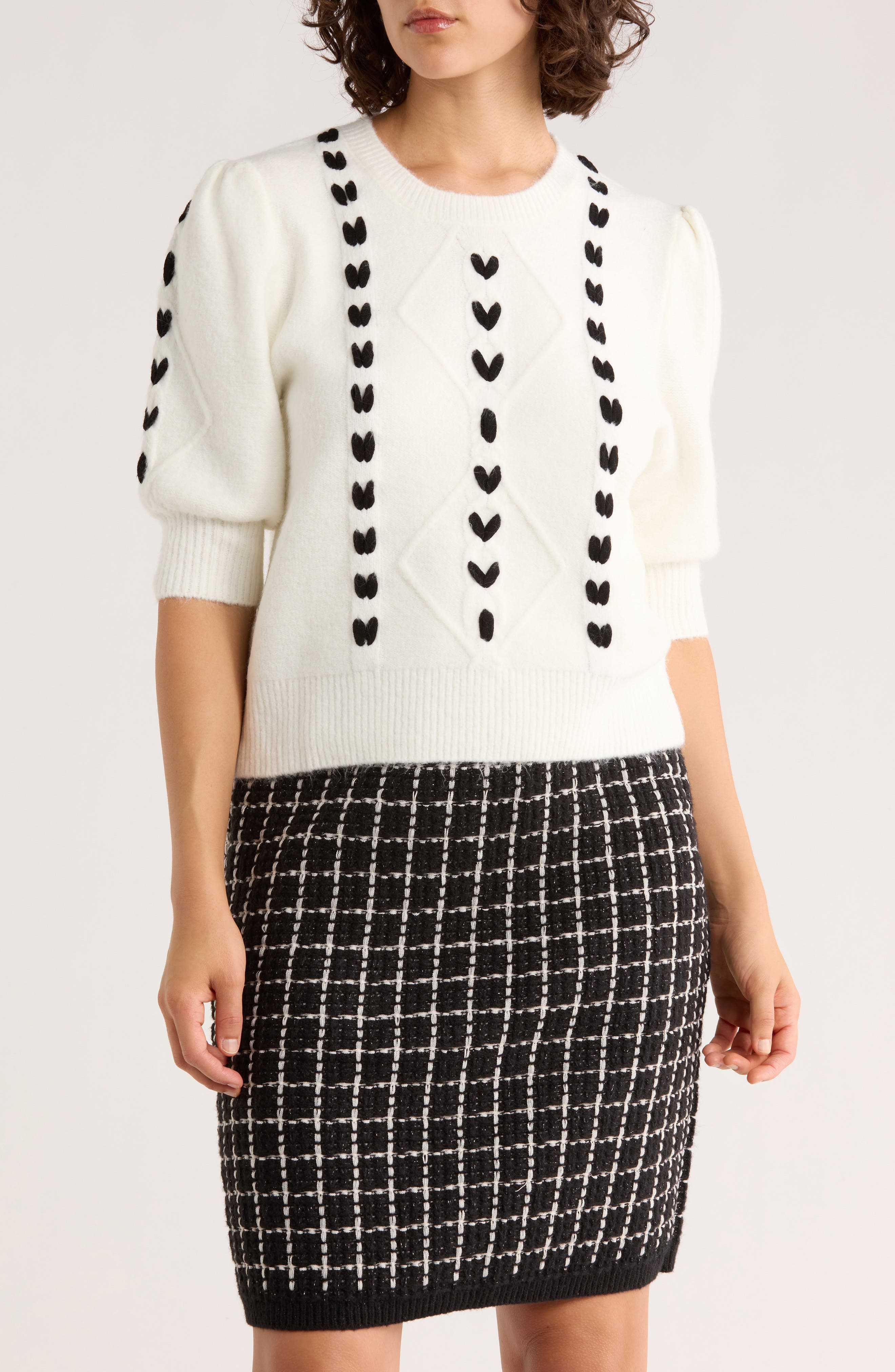 Ellen Tracy Embroidered Short Sleeve Crop Sweater