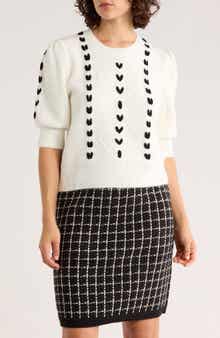 Ellen Tracy Embroidered Short Sleeve Crop Sweater