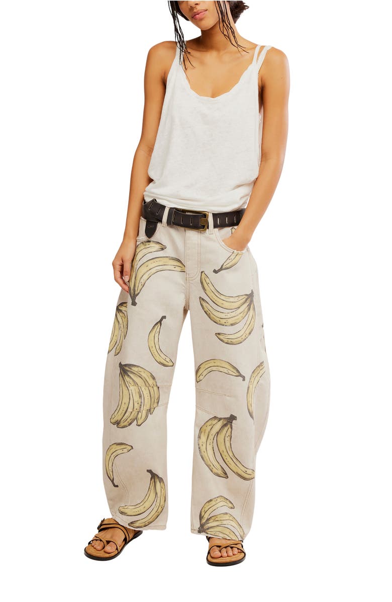 Free People Good Luck Floral Print Barrel Jeans, Alternate, color, 