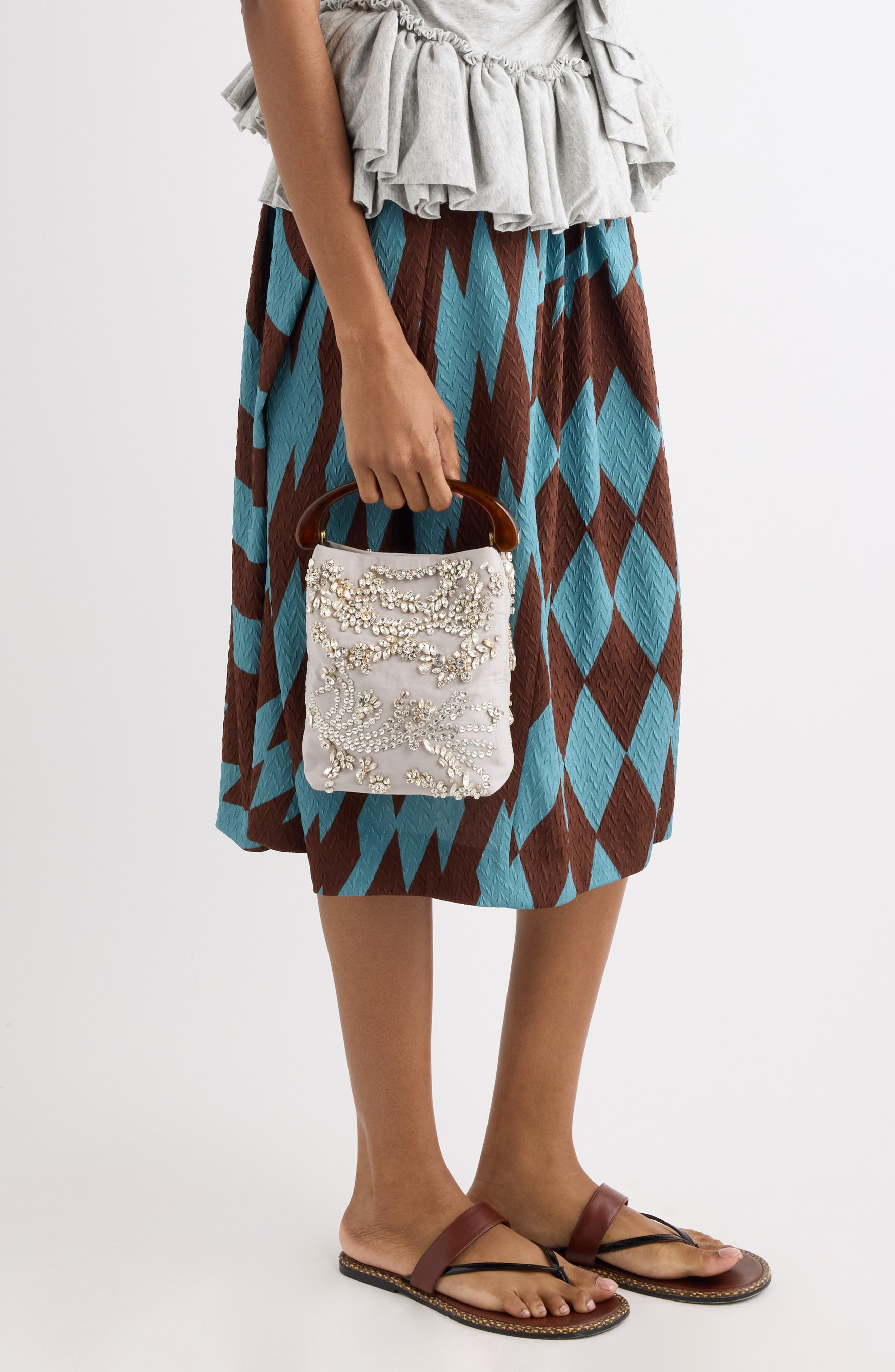 Dries Van Noten Micro Crystal Embellished Top Handle Bag, Alternate, color, 800 Light Grey