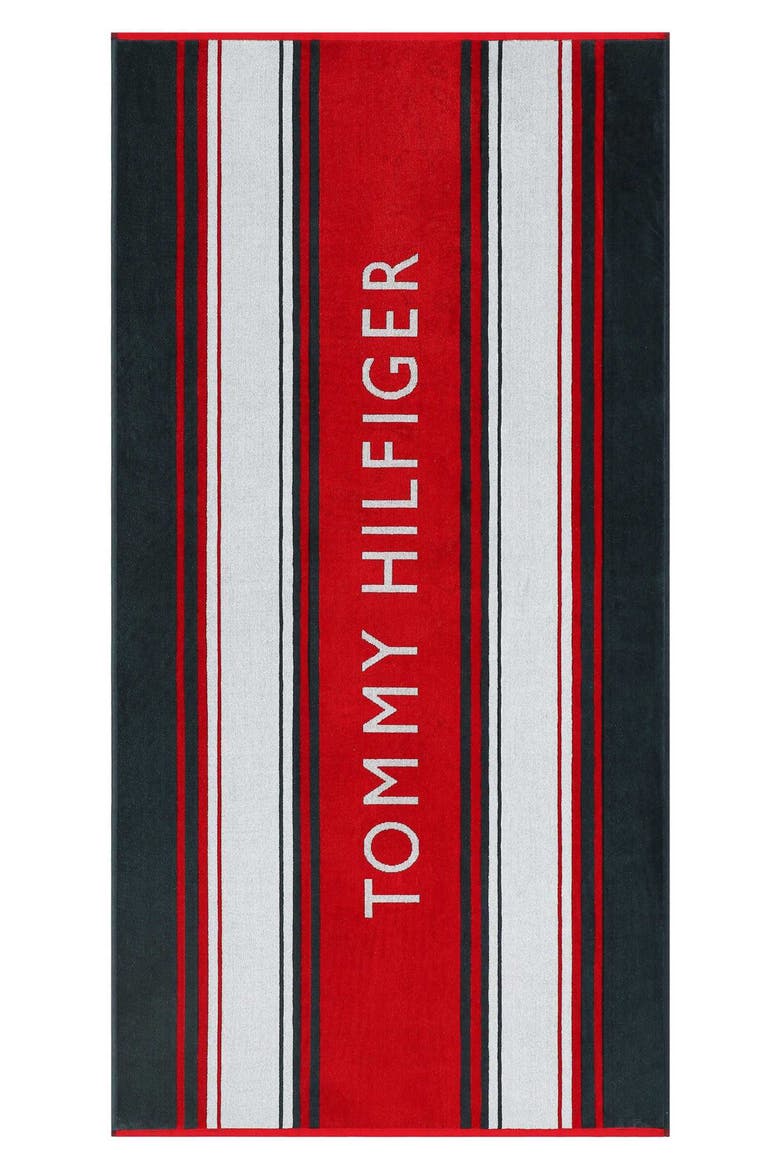 Hampton Stripe Beach Towel, Alternate, color, SCARLET/ WHITE/ MIDNIGHT BLUE