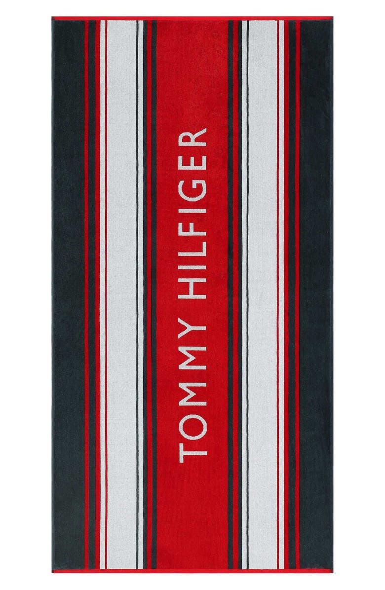 Tommy Hilfiger Hampton Stripe Beach Towel, Alternate, color, Scarlet/ White/ Midnight Blue