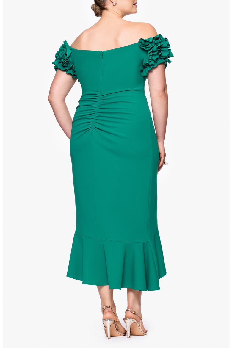 Pleated Ruffle Off the Shoulder Midi Dress, Alternate, color, GREEN