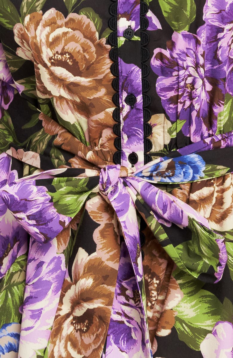 FLYING TOMATO Floral Puff Sleeve Midi Shirtdress, Alternate, color, Black