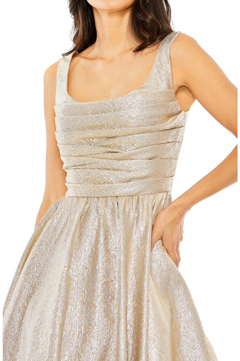 Shimmering Square Neck Sleeveless A-Line Midi Dress, Alternate, color, OYSTER