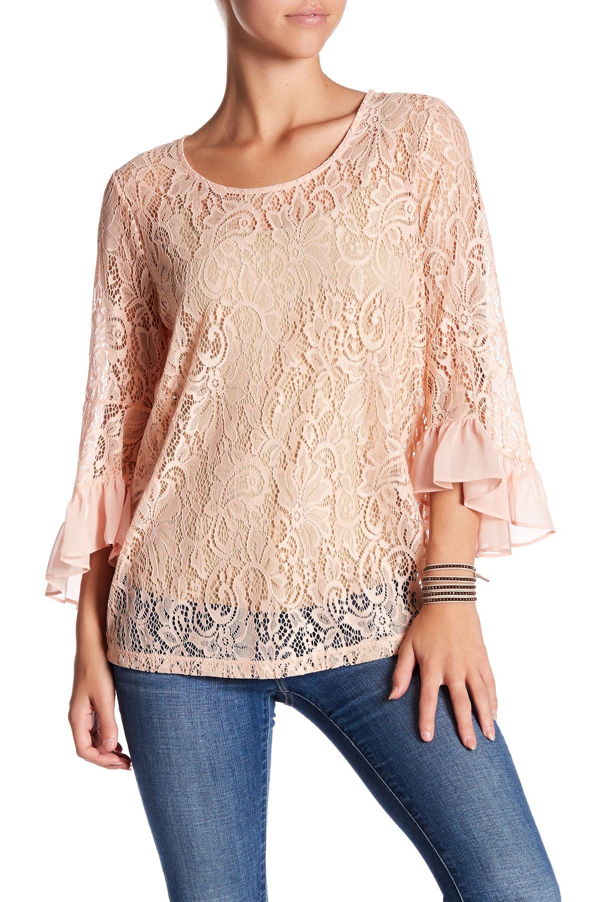 Pleione Bell Sleeve Lace Crew Neck Blouse (Women) | Nordstromrack