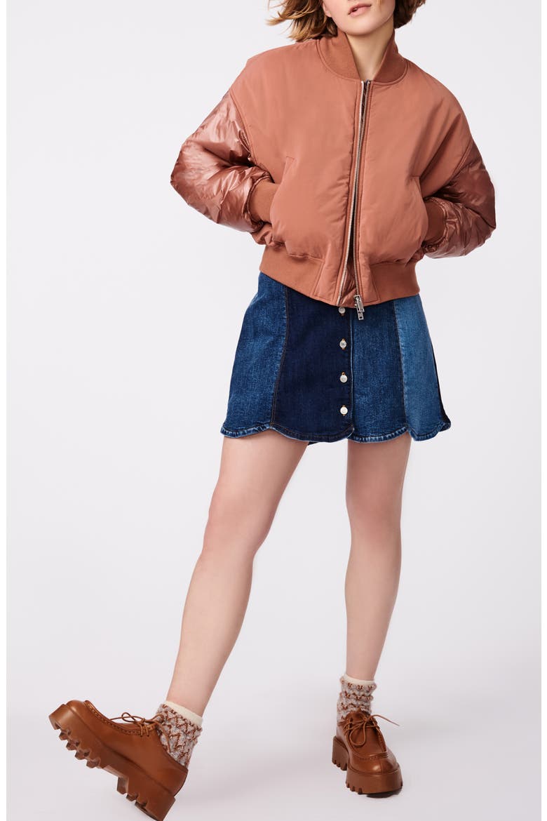 Mixed Media Bomber Jacket, Alternate, color, RICH COPPER