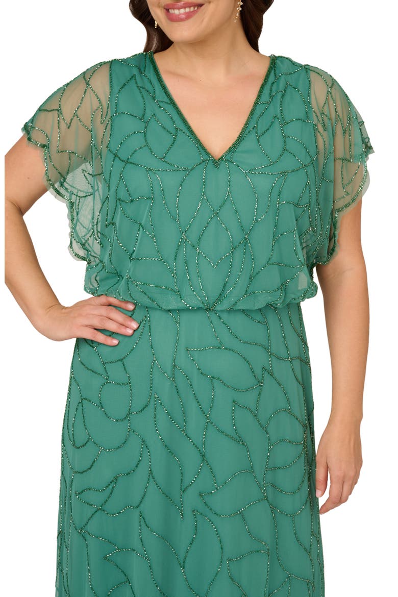 Beaded Mesh Blouson Gown, Alternate, color, JUNGLE GREEN