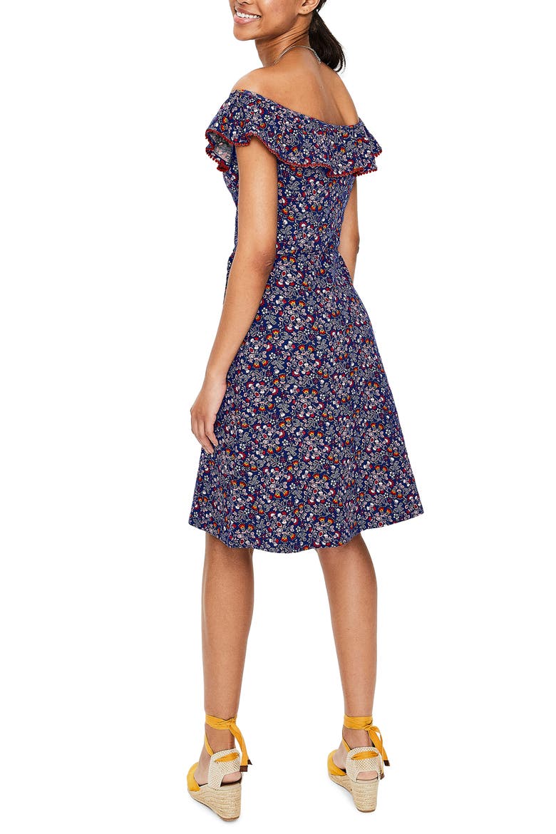 Bethany Off the Shoulder Dress, Alternate, color, LAPIS/ RED POP EXOTIC GARDEN