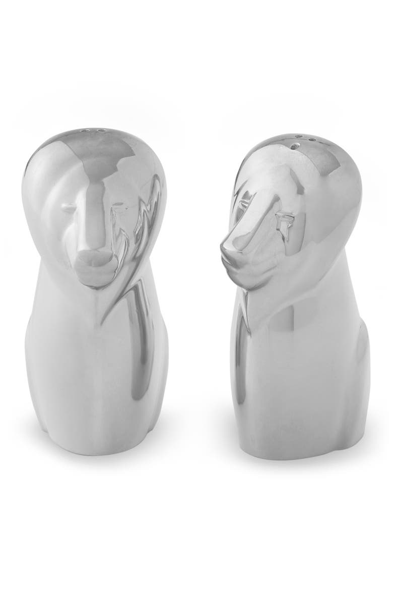 Savanna Lion Salt & Pepper Shakers, Main, color, METALLIC SILVER