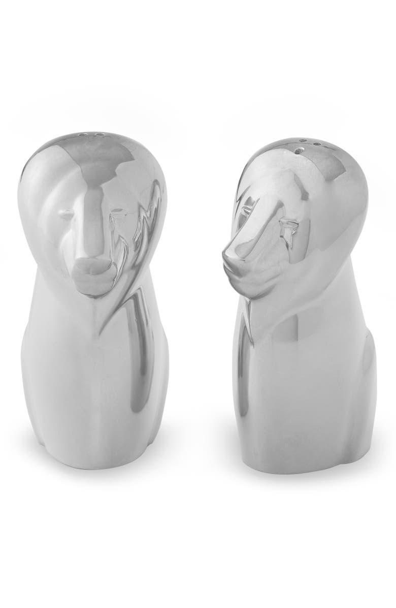 Nambé Savanna Lion Salt & Pepper Shakers, Main, color, Metallic Silver