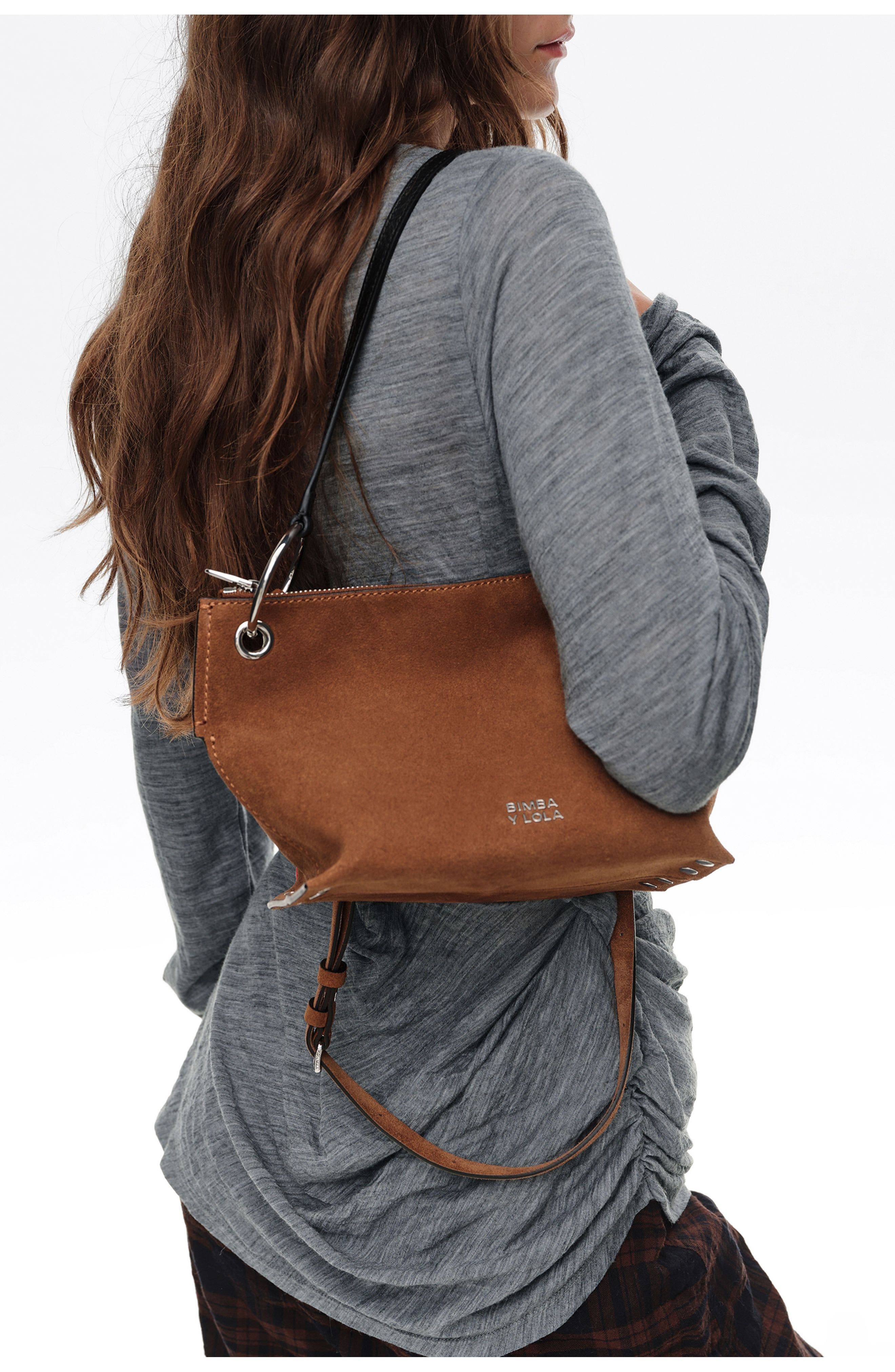 Medium Suede Trapecio Bag, Alternate, color, TOBACCO