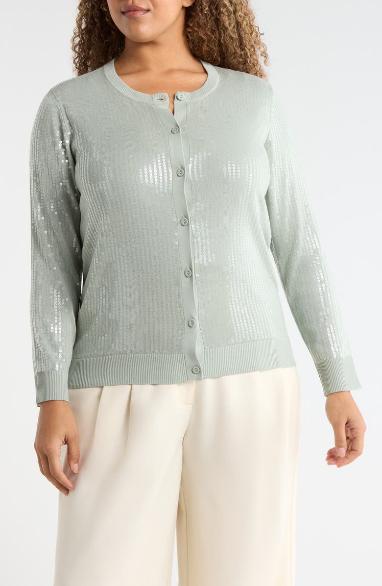 Anne Klein Clear Sequin Cardigan, Alternate, color, Soft Aloe