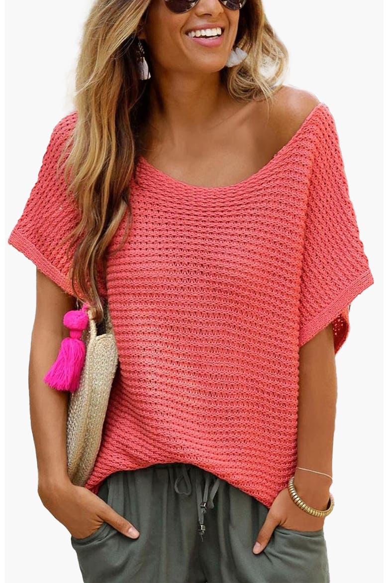 Short Sleeve Knit Sweater, Main, color, Coral