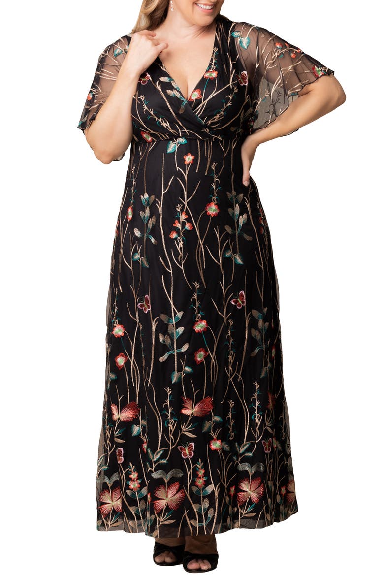 Embroidered Elegance Floral Gown, Main, color, ONYX