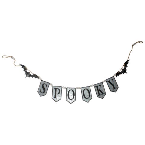 7'  Metal Gray and Black SPOOKY Halloween Bat Banner