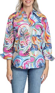APNY Oversize Feather Print Button-Up Shirt