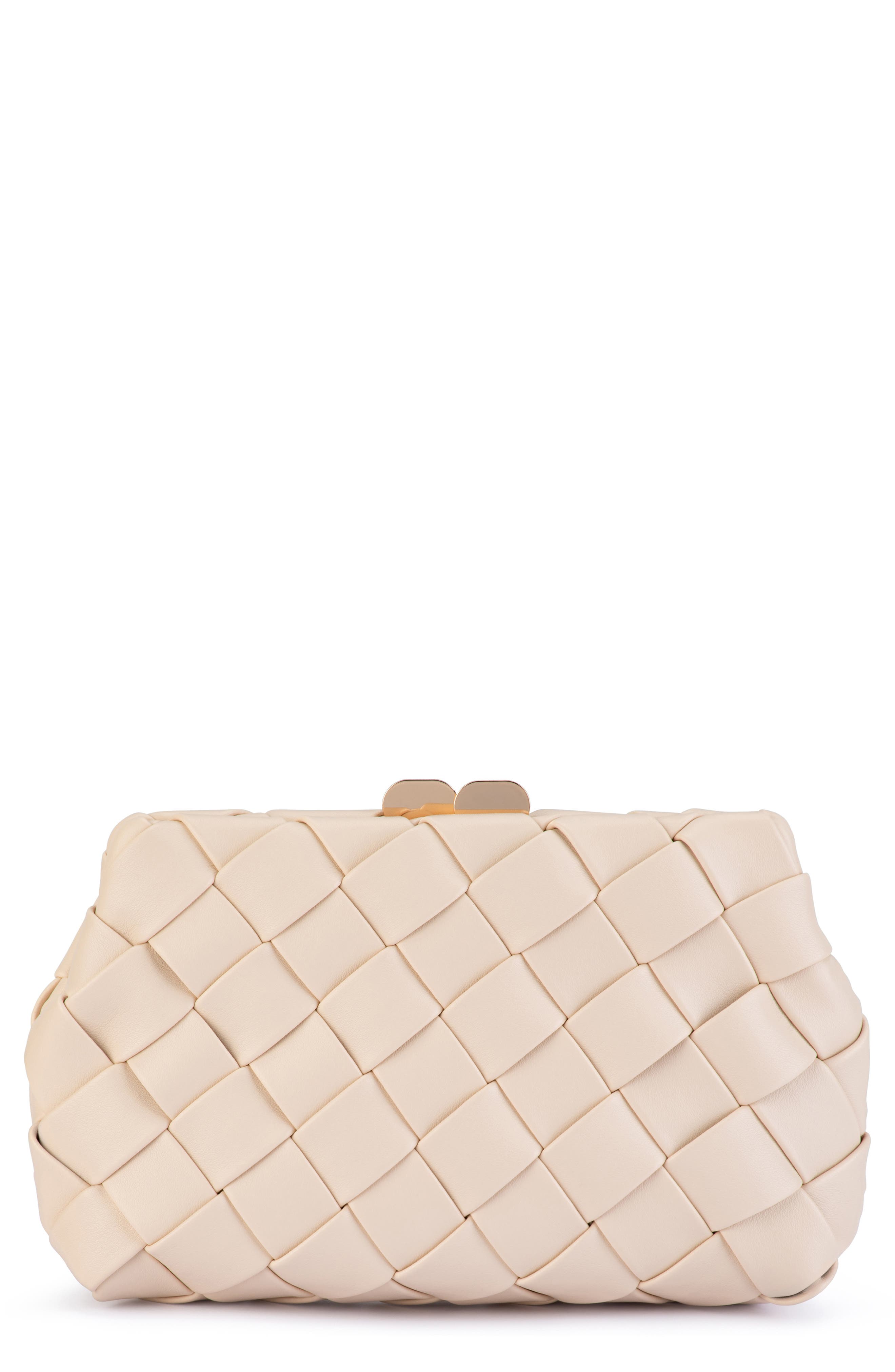 Quinn Woven Faux Leather Clutch, Main, color, NATURAL