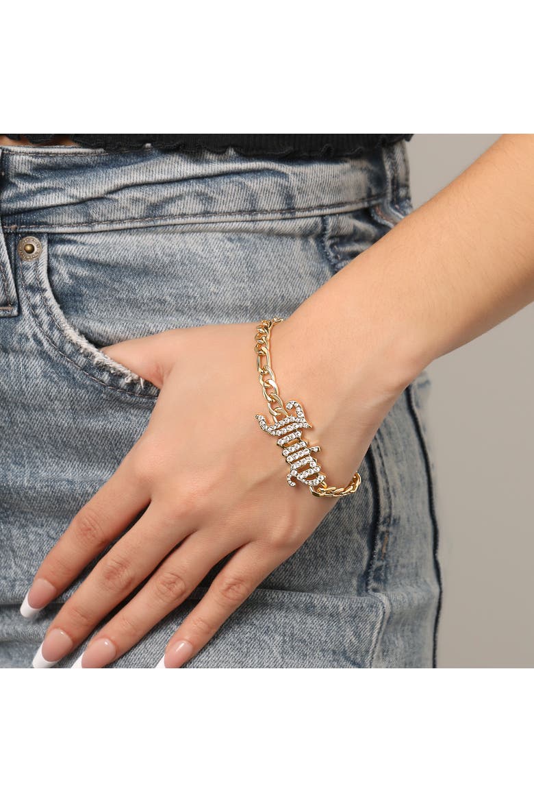 Crystal Script Logo Chain Bracelet, Alternate, color, Gold