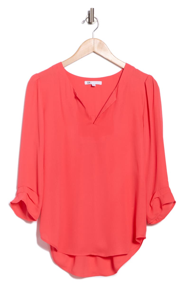DR2 by Daniel Rainn Elka Patterned Split Neck Blouse, Alternate, color, Coral Red