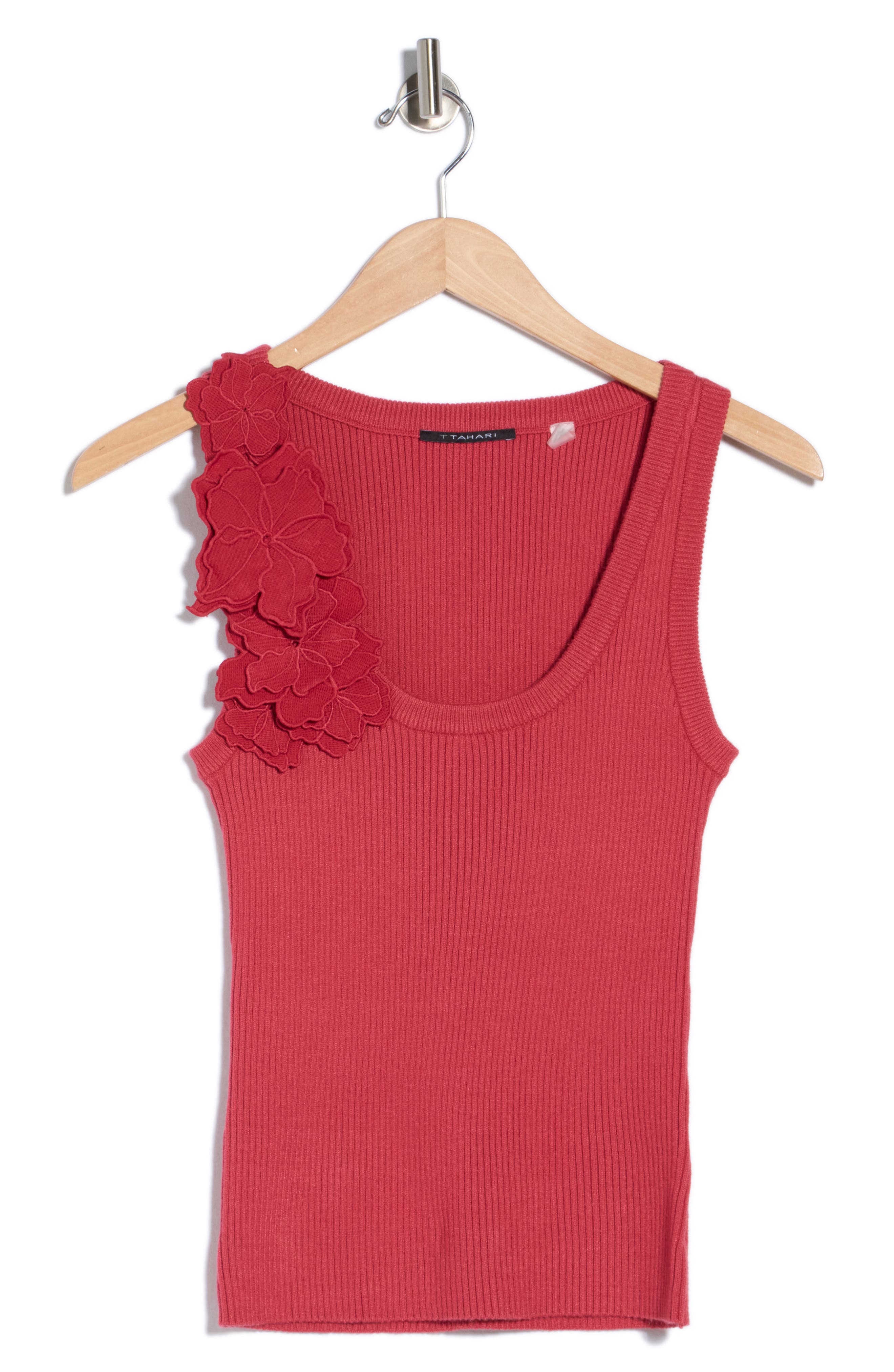T Tahari Floral Appliqué Sweater Tank In Pink