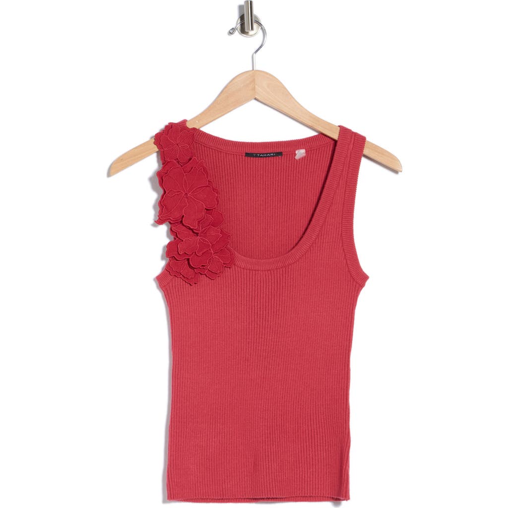 T Tahari Floral Appliqué Sweater Tank In Pink