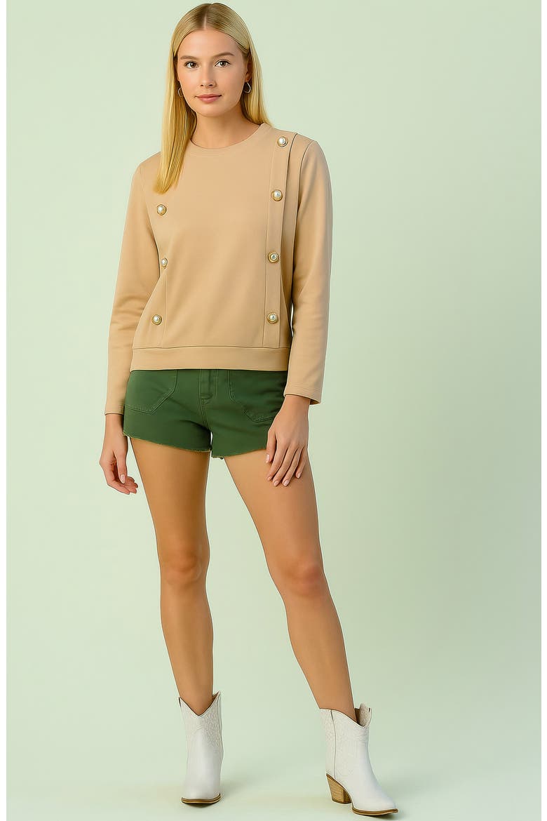 Double Faux Pearl Pleated Top, Alternate, color, TAUPE