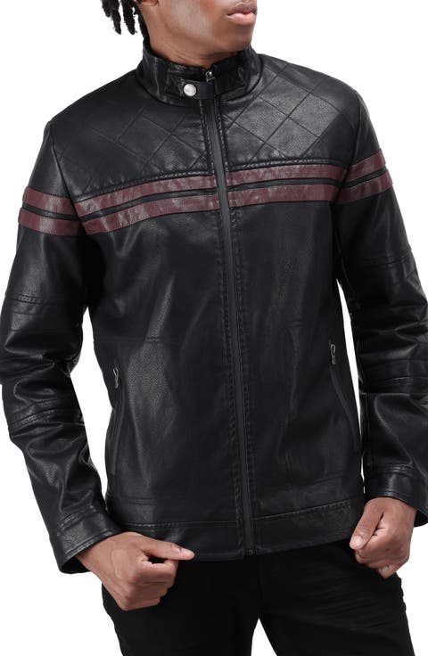 Faux Fur Lined Grainy Faux Leather Racing Jacket