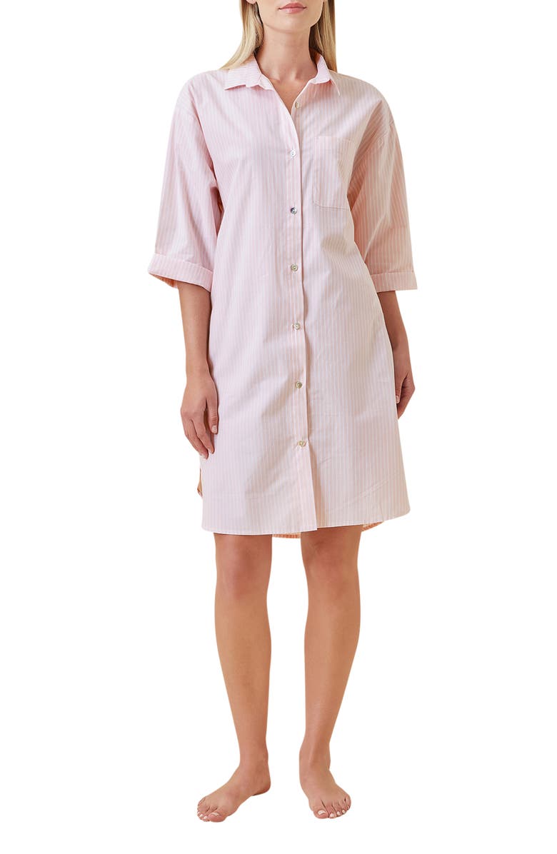 Papinelle French Stripe Cotton Nightshirt, Main, color, Pink