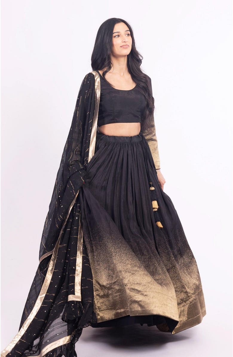 RAAS Jaya Jacquard Ombre Lehenga Choli Set, Main, color, Black And Gold