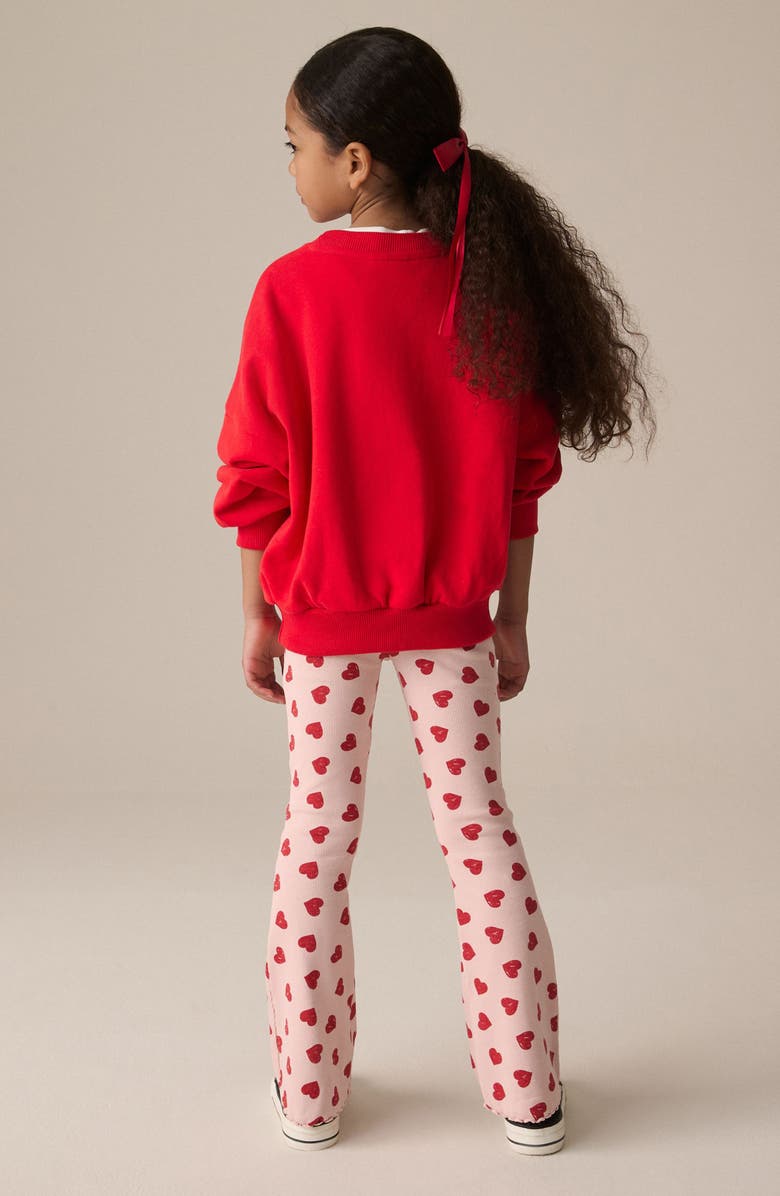 NEXT Kids' Heart Print Rib Flare Leggings, Alternate, color, Pink