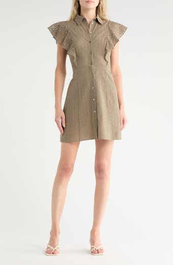 Theory Nova Ruffled Button Front Eyelet Minidress