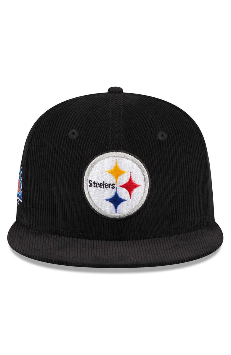 New Era Men's New Era Black Pittsburgh Steelers Throwback Cord 59FIFTY Fitted Hat, Alternate, color, Black