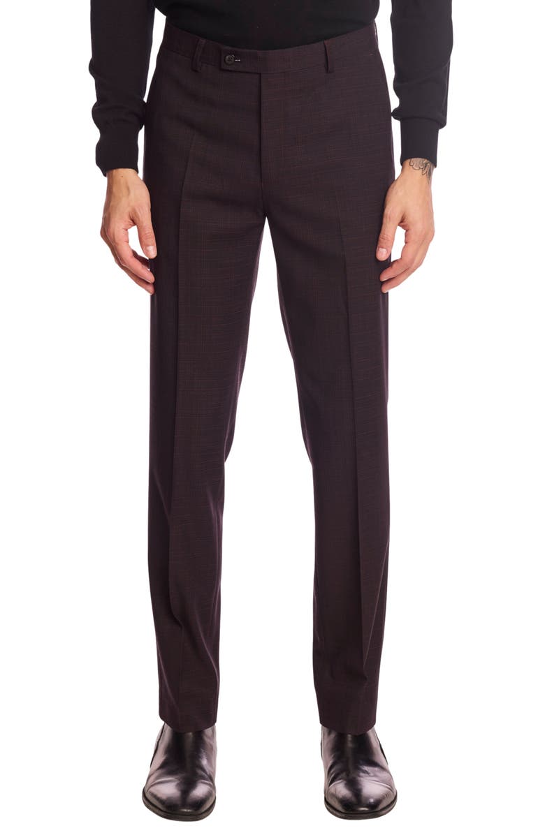 PAISLEY & GRAY Downing Slim Fit Flat Front Grid Dress Pants, Main, color, Black Burgundy Grid