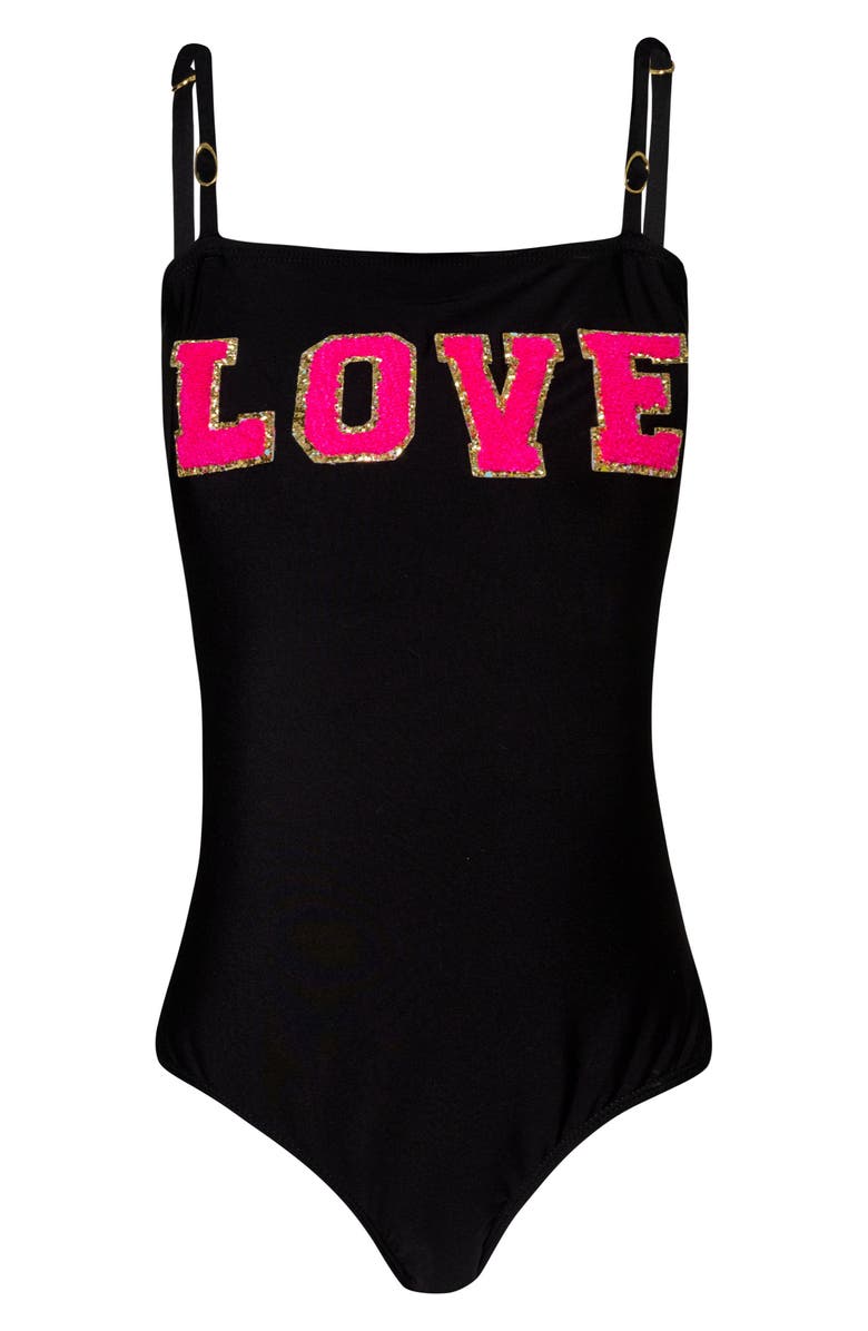 PQ SWIM Kids' Love One-Piece Swimsuit, Main, color, Black Pier