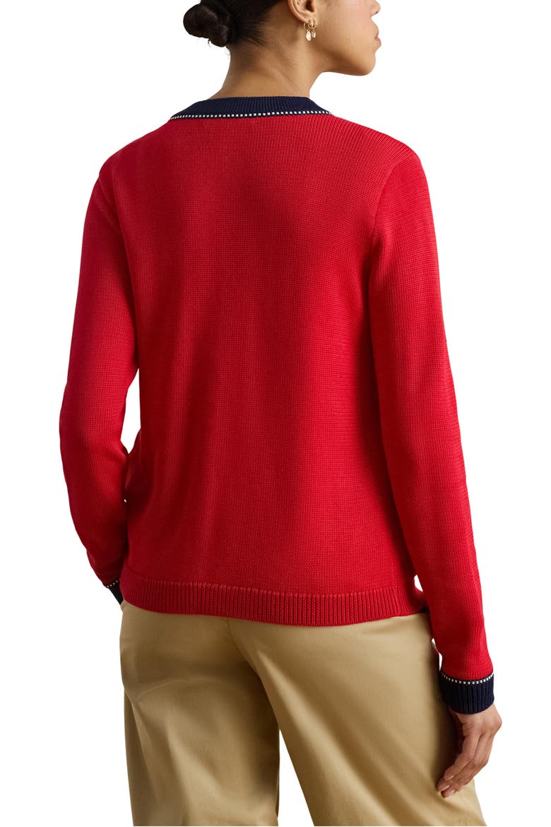 Two-Tone Trim Cardigan, Alternate, color, CRUISE RED/ MULTI