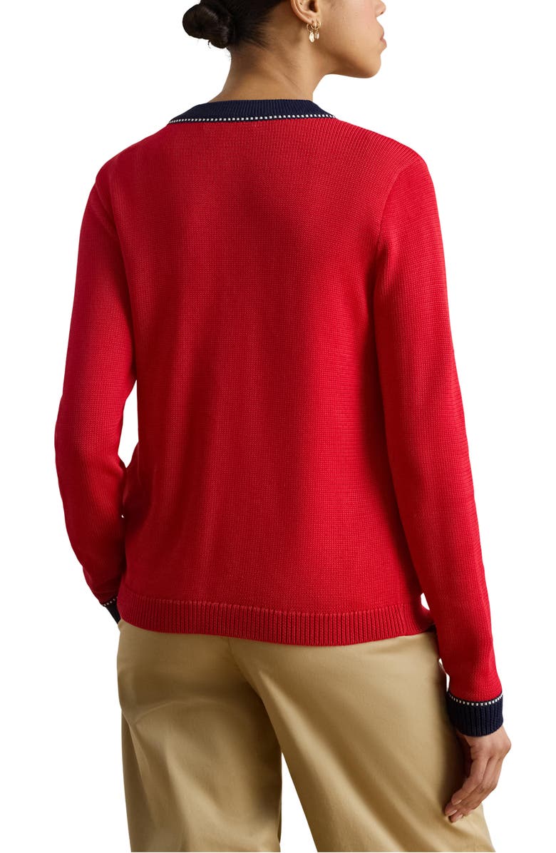 Lauren Ralph Lauren Two-Tone Trim Cardigan, Alternate, color, Cruise Red/ Multi