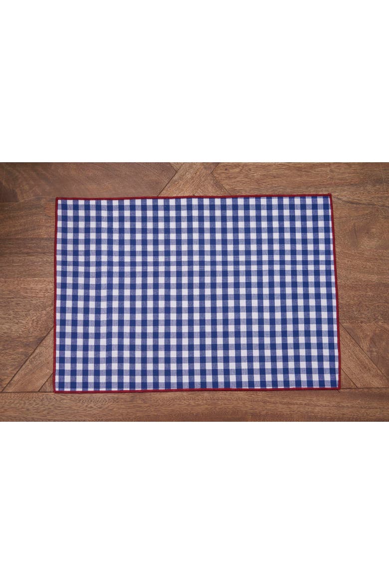Patriotic 4th of July Red & Blue Plaid 100% Cotton Set of 6 Placemats 14" x 20", Alternate, color, White