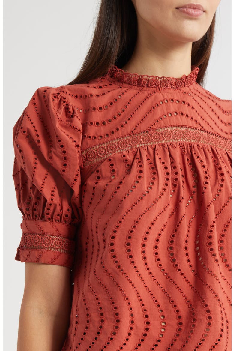 Virginia Lace Collar Puff Sleeve Top, Alternate, color, CLARET