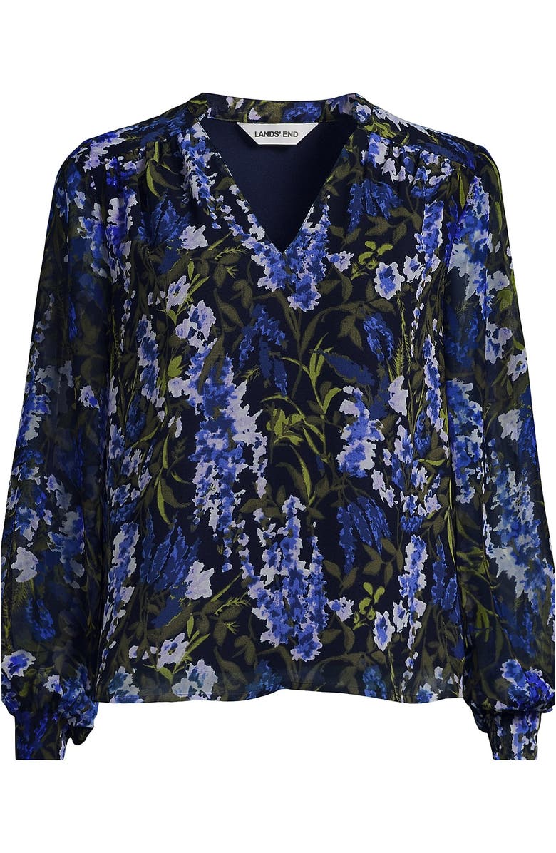 Lands' End Chiffon Removable Tie Neck Blouse, Alternate, color, Radiant Navy Multi Floral