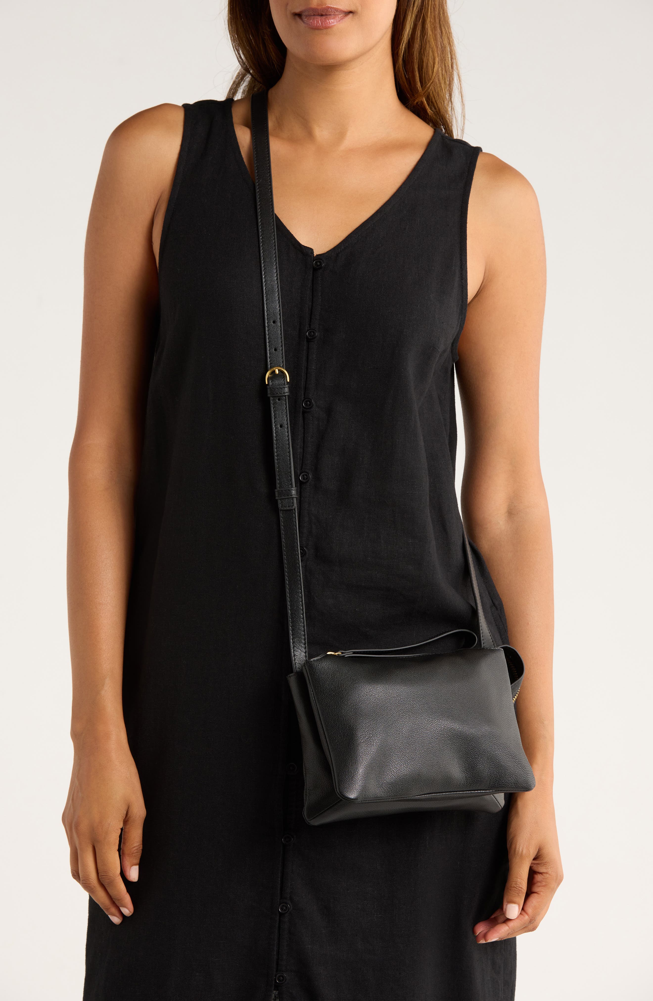 Vince Camuto Laney Leather Crossbody Bag, Alternate, color, Black