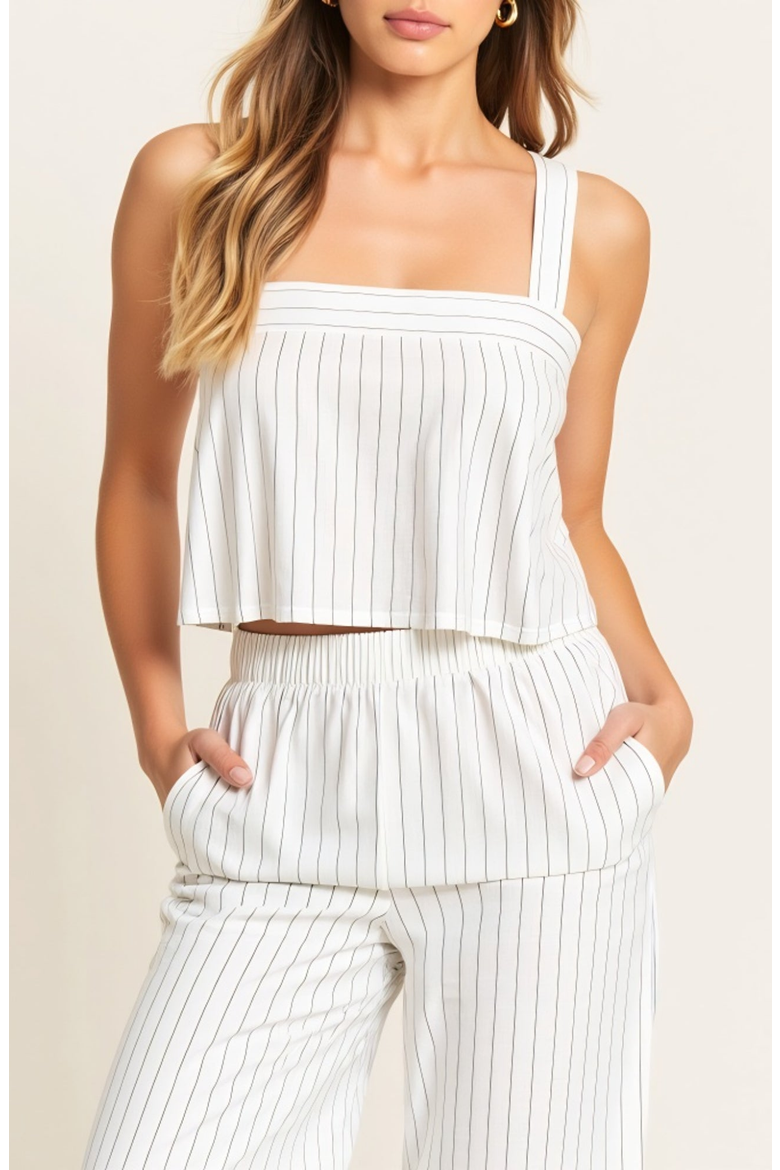 Striped Open Back Crop Top and Wide Leg High Waist Pant Outfit Set, Alternate, color, White / Black Striped
